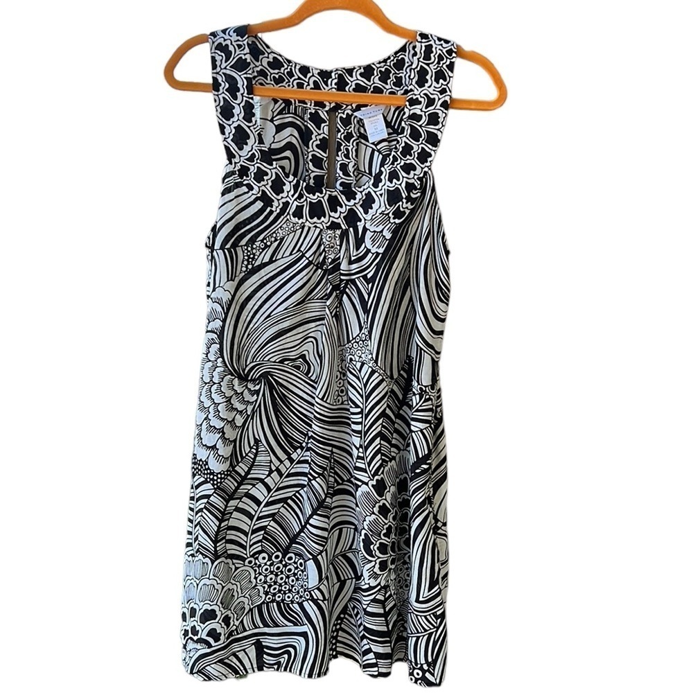 Trina Turk Black White Tropical Floral Cotton/Silk Dress Swim Coverup Sz Medium